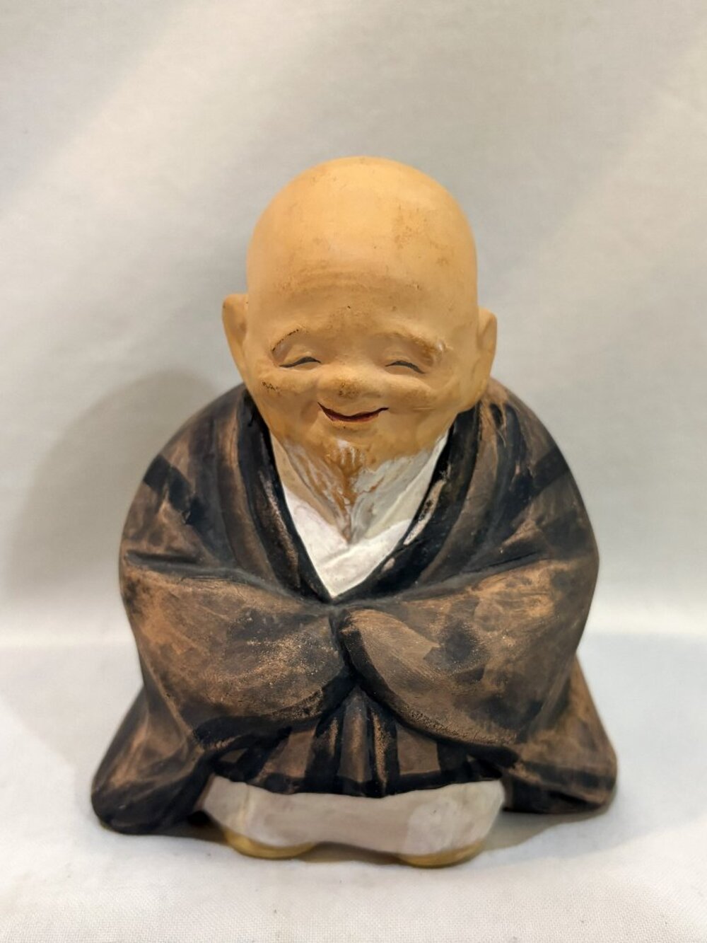 Vintage Japanese Hakata Doll Sitting Monk Figurine Artist Signed